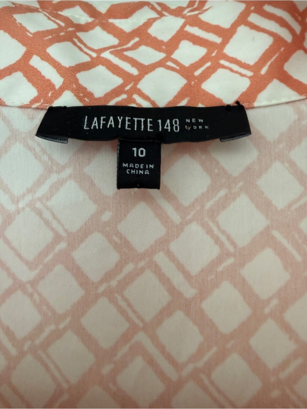 Lafayette 148 New York Stretch Cotton Sleeveless Blouse Coral Geometric Print 10 - Picture 3 of 8